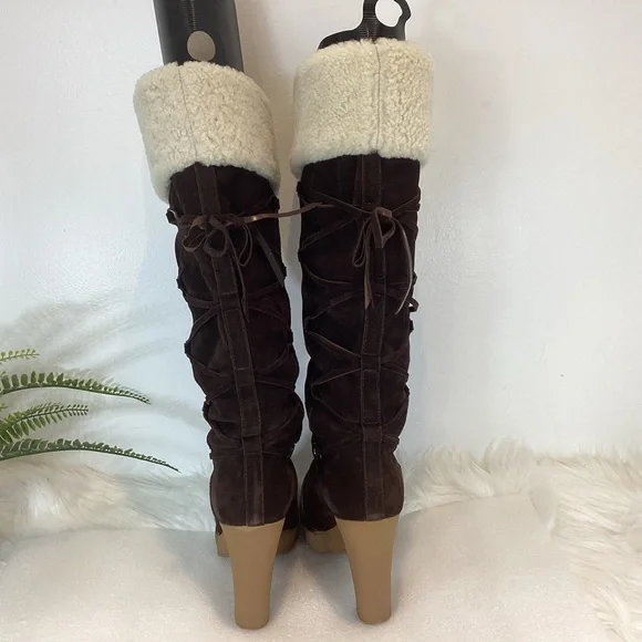 RALPH LAUREN COLLECTION SUEDE LEATHER LAMB LINED KNEE HIGH BOOTS NWOT SZ 7.5